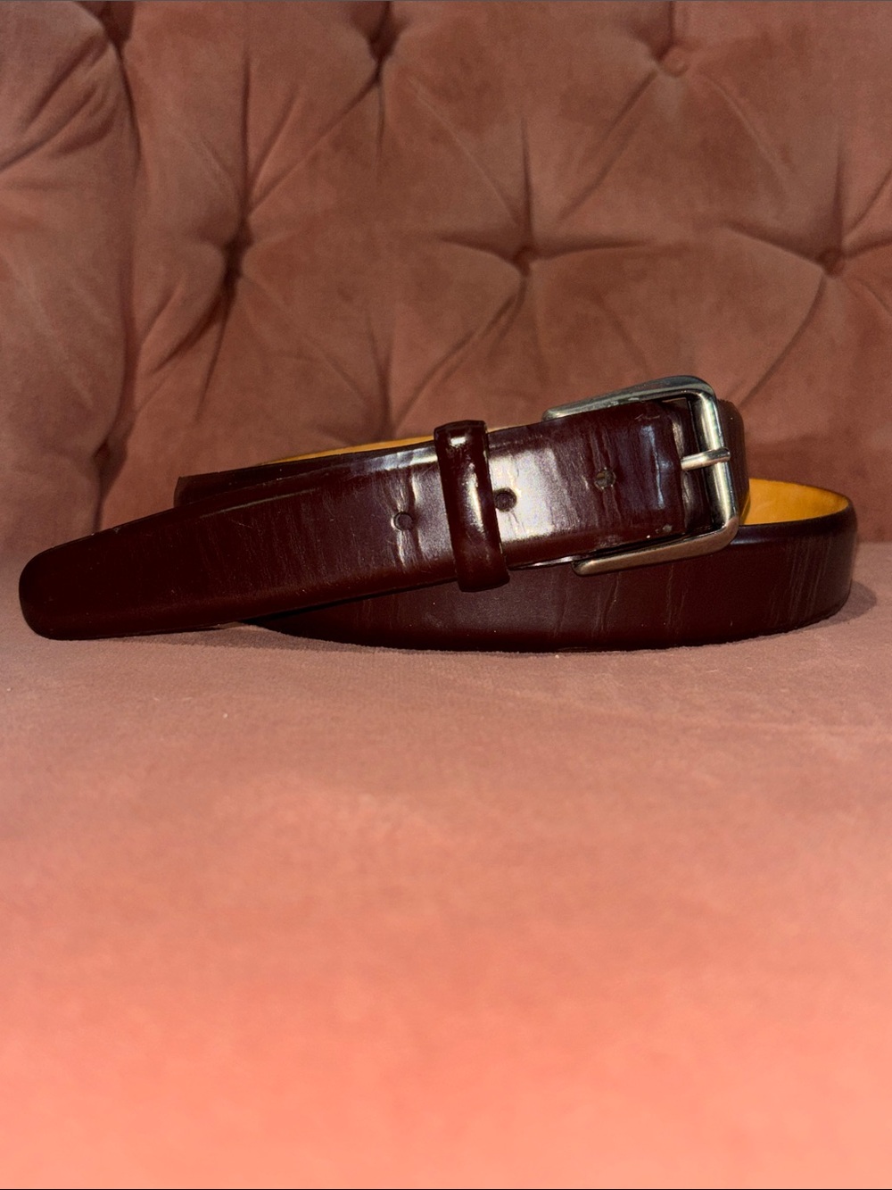 Martin Dingman Men’s Leather Belt silver buckle red brown soft classic office 42